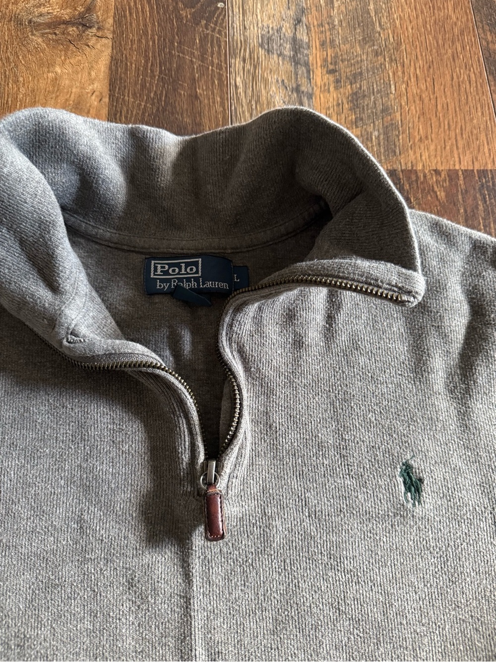 Polo by Ralph Lauren Men's Light Gray Quarter-Zip Sweater with Green Pony